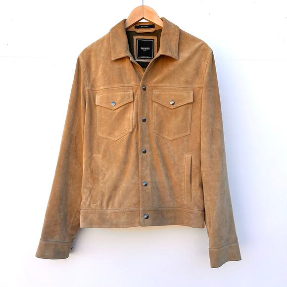Todd Snyder Men’s Italian Suede Dylan Trucker Jacket Cappuccino Tan XL - Picture 2 of 7